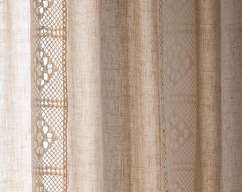 Elegant Crochet Curtain: Boho Linen Drape with Macrame Tassels
