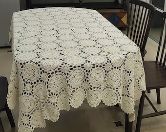 Handmade Crochet Tablecloth, Farmhouse Rectangular Circular Pattern Knitted Hollow Lace Table Cover