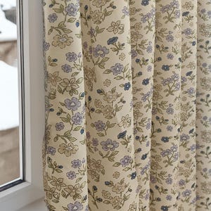 Floral Semi Blackout Curtain,Farmhouse Linen Light Filtering Drapes For Bedroom