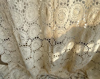 Vintage Crochet Curtain: Round Pattern Sheer Drape For Bedroom