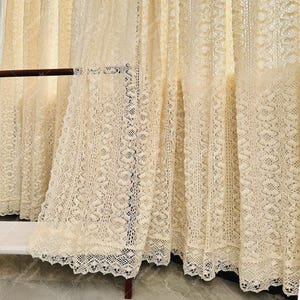 Vintage Crochet Curtain Panel: Farmhouse Boho Cotton Sheer Drape