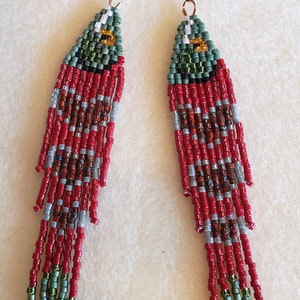 Beaded Salmon Earrings: Red Heart Fish Dangles