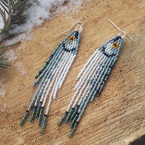 Silver Salmon (Coho) Earrings / Handwoven Glass Beads