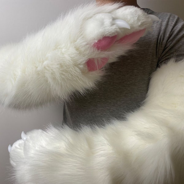 65cm Fursuit paws long hand arm version - furry Gloves animal cosplay white Accept customization