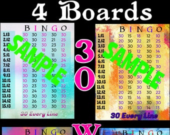 4 Pack Bundle | 30 WTA | Different buy ins on each bingo board | Bingo boards | Pick your pay | Bingo Lines 1-15