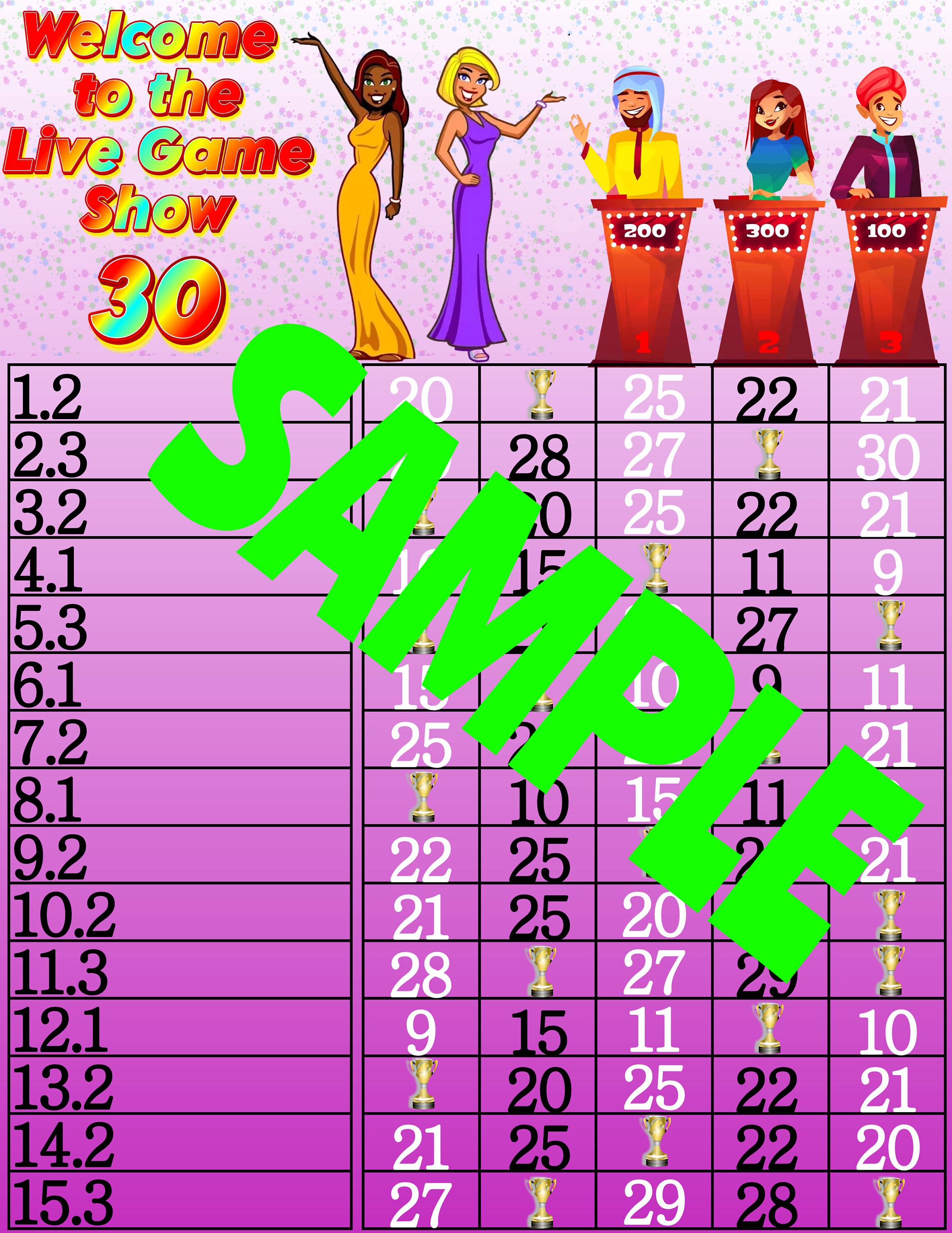 4 Pack Bundle 30 WTA Bingo Boards Bingo Lines 115 Pick Your Pay Etsy