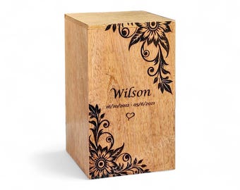 Personalized Wooden Cremation Urn Box: Engraved Memorial, Pet/Human Ashes