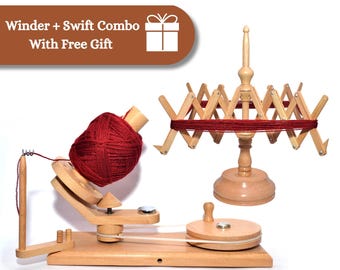 Handmade Large Wooden Yarn Winder and Swift Combo for Knitting Crocheting Heavy Duty Natural Ball Winder - Perfect Christmas Gift for Mom