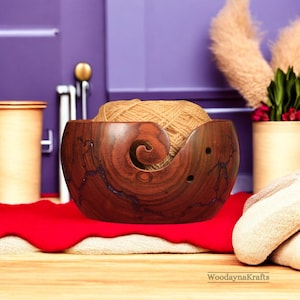 Yarn Bowl Wooden, Lichtenberg Resin/Wooden Large Yarn Bowl for knitting, Yarn Holder For Knitter, Yarn Storage Bowl Best Gift