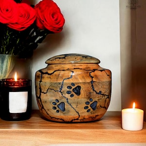 Carved Paw Pet Urn for Dog Ashes, Thunder Design Cremation Urn for Pets Urn For Dog Ashes, Personalized Urn For Cat, Wooden Keepsake Urn Box