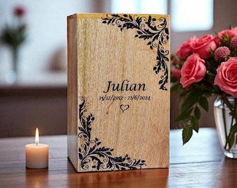Personalized Wooden Cremation Urn Box: Engraved Pet Memorial
