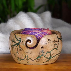 Yarn Bowl Wooden, Lichtenberg Figure & Resin/Wooden Large Yarn Bowl for knitting, Yarn Holder For Knitter, Yarn Storage Bowl Best Gift Idea