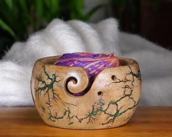 Yarn Bowl Wooden, Lichtenberg Figure & Resin/Wooden Large Yarn Bowl for knitting, Yarn Holder For Knitter, Yarn Storage Bowl Best Gift Idea
