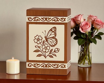 Personalized Rosewood Cremation Urn: Butterfly Design, Pet/Human Ashes Box
