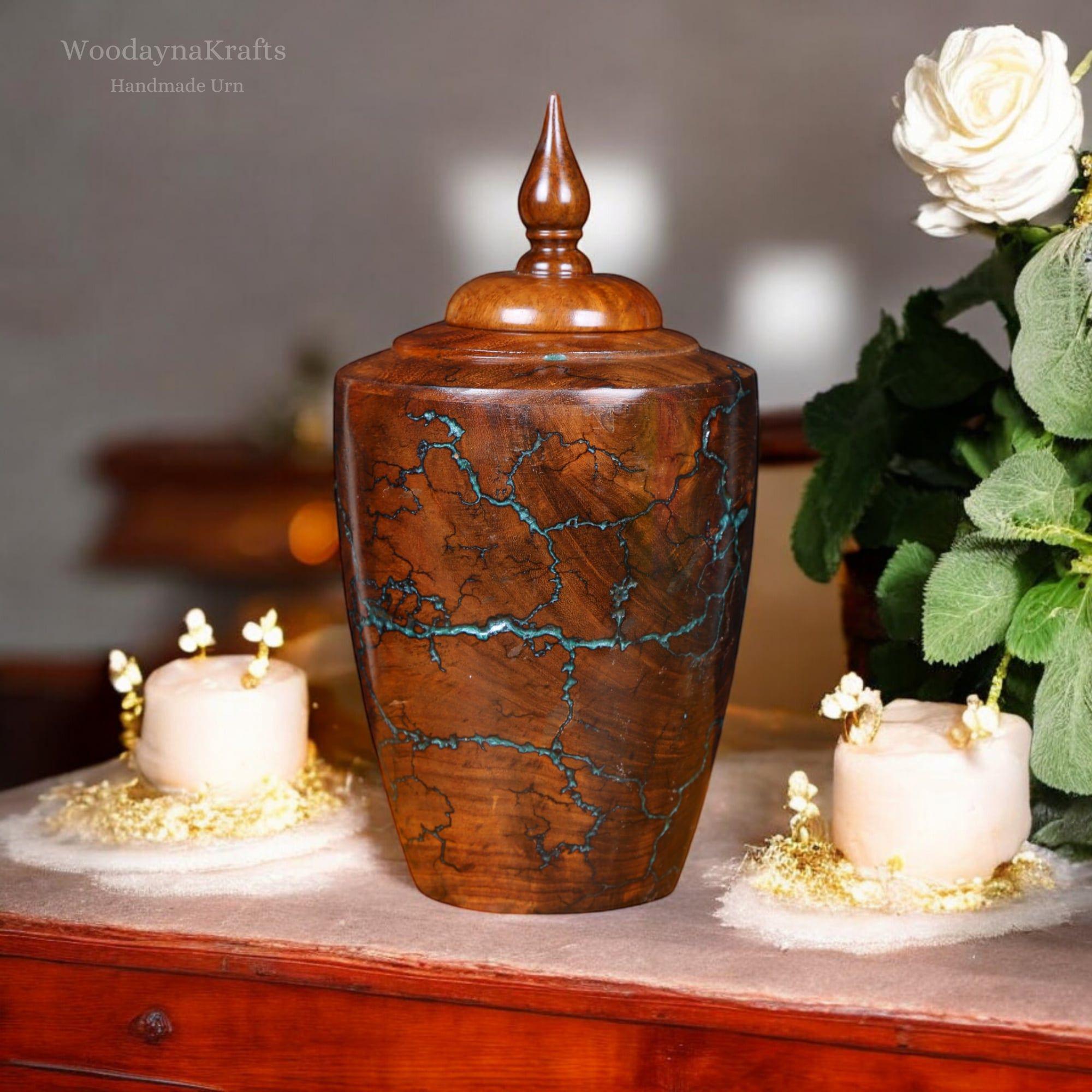 Naina Wood Handicrafts Memorial Urn Box - Handcrafted Rosewood & Sky Blue Resin Keepsake Urn For Ashes (Small 8x5.5x5.5 Inch) - View #5