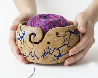 Personalisierte Palisander Garnschüssel | Stricken Häkeln Garnhalter, Harz Inlay 18x10 cm