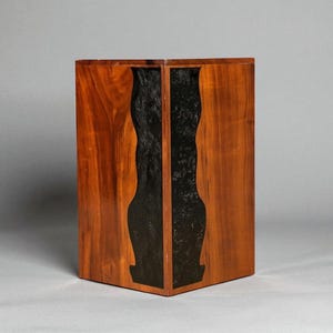 Rosewood Urn Box with Ocean Wave Design | Premium Memorial Keepsake - HANDMADE