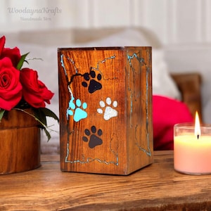 Carved Paw Pets urn for dog ashes | Thunder Design Wooden Cremation urn for cat ashes, Personalized Dog Ashes Urn, Loss of Pet Sympathy Gift