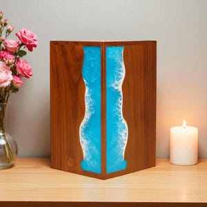 Rosewood Urn Box with Ocean Wave Design | Premium Memorial Keepsake - Handmade Urn For Pets Ashes