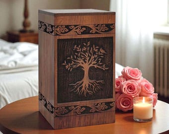 Personalized Cremation Urn For Human Ashes Tree of Life Wooden Urn For Ashes Box, Pet Ashes Urn Keepsake Box Loss of Pet Sympathy Gift