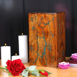 Fractal Burning Turn Wood Adult Cremation Urns, Wooden Urn for Human Ashes, Threaded Lid Funeral Urn for Dog Ashes or Pet Urn For Cats.