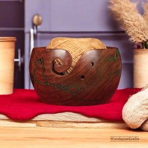 Lichtenberg Figure Yarn Bowl: Rosewood Knitting Bowl with Resin
