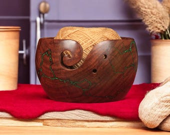 Cuenco de madera para hilo, cuenco grande de madera/resina Lichtenberg para tejer, cuenco para guardar hilo, aguja de crochet para tejer, el mejor regalo para el Día de la Madre.