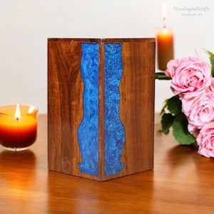 Rosewood Urn Box with Ocean Wave Design | Premium Memorial Keepsake Urns For Human Ashes | Personalized/Custom Urns For Pets Ashes Box