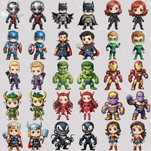 Super Hero Bundle, 15 Superhero Character, 30 High Quality PNGs, Ironman, Batman, Captain America, Hulk, Thor, Thanos, Loki