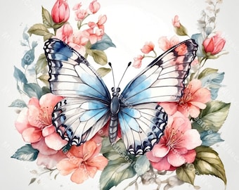 Aquarel vlinder clipart, bloemen aquarel vlinder png, 26 hoge resolutie 4K jpg's, sublimatie clipart, huwelijksuitnodiging