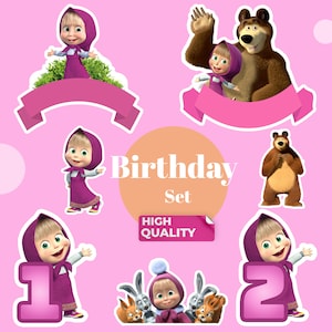 Masha and The Bear Clipart, Cake Topper, Birthday Party Supplies, Printable Party Decorations, Digital PNG files