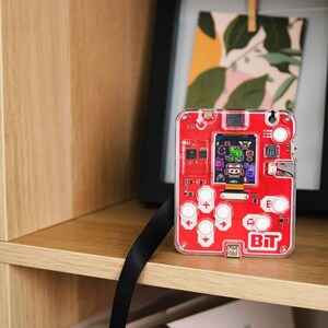 CircuitMess Bit 2.0 on a shelf