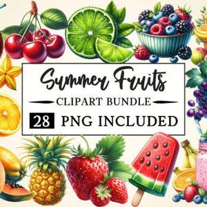 Summer Fruits Clipart Bundle – Watercolor Fruit Clipart PNG Bundle for Crafts, Sublimation & DIY Fruit Graphics, Digital Download