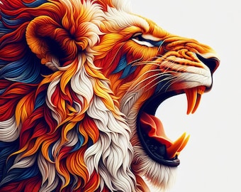 Colorful Lion Portrait PNG: Sublimation Designs (Digital Download)