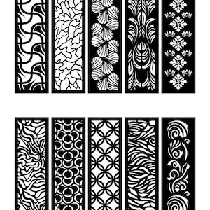 Pu&ograve; includere: Set di 10 disegni tagliati al laser in bianco e nero per pannelli decorativi. I disegni includono motivi geometrici, motivi floreali e forme astratte.