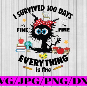 100th Day of School It&#39;s fine I&#39;m Fine Everythings Is Fine Svg, Happy 100 Days svg, Love School, Digital Download
