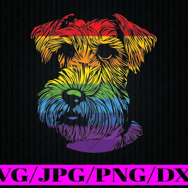 Retro Miniature Schnauzer Rainbow Svg, Dog LGBT Gay Pride Lesbian Svg, Lgbt Png, Digital Download