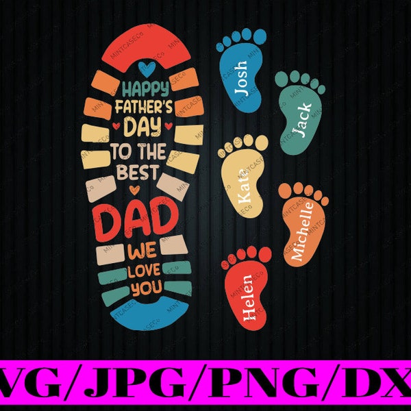 Gepersonaliseerde vader en kinderen voetafdrukken namen Svg, vader en kind We Love You Svg, Vaderdag Png, digitale download
