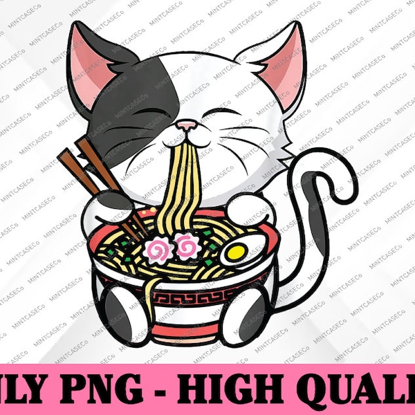 Kawaii Cat Eating Ramen Noodles Japanese Funny Anime Neko Png, Kawaii Cat Png, Kawaii Ramen Png, Digital Download