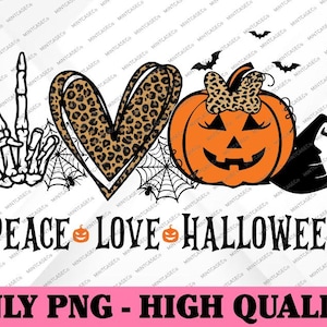 Vrede liefde Halloween png, Happy Halloween pompoen luipaard hart png, Halloween png, digitale download