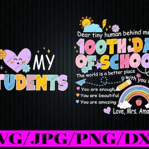 Gepersonaliseerde 100 dagen schoolleraar Svg, lieve kleine mens achter dagen school, leraar waardering Svg Png, digitale download