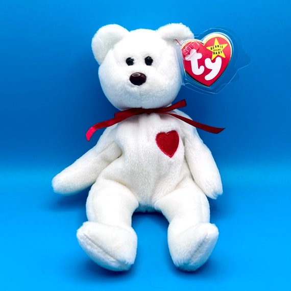 TY Beanie Baby VALENTINO the White Bear 8.5 inch