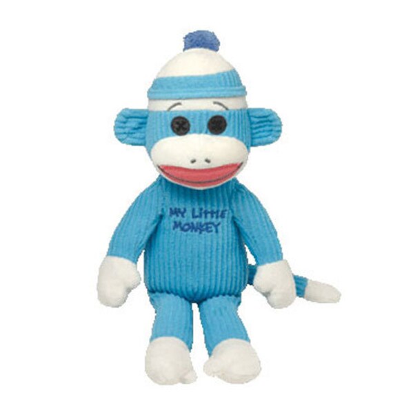 TY Beanie Baby My Little Monkey the Sock Monkey Blue 10 inch