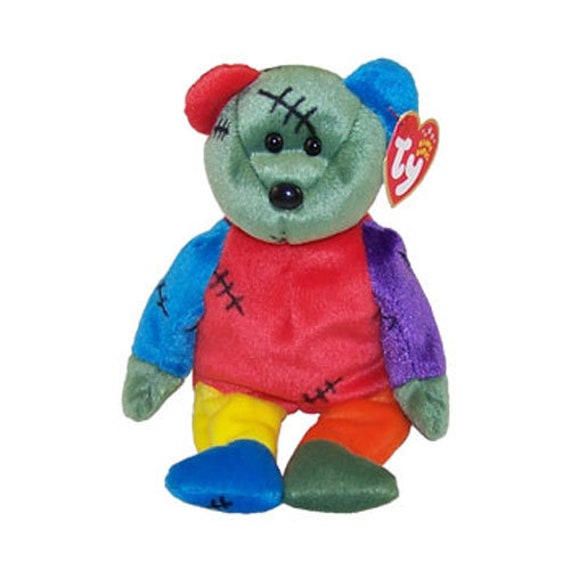 TY Beanie Baby FRANKENTEDDY Bear (Blue Green Feet) inch)