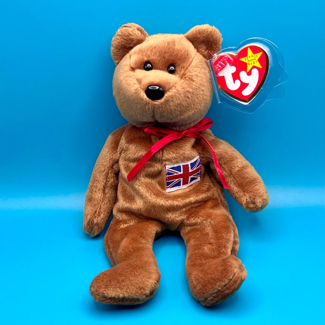 TY Beanie Baby BRITANNIA the Bear w/ Patch Flag PVC & Made in Indonesia Etsy