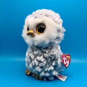 Ty Beanie Boos Owl Plush OWLETTE 9 Gold GLITTER EYES Medium Stuffed Animal