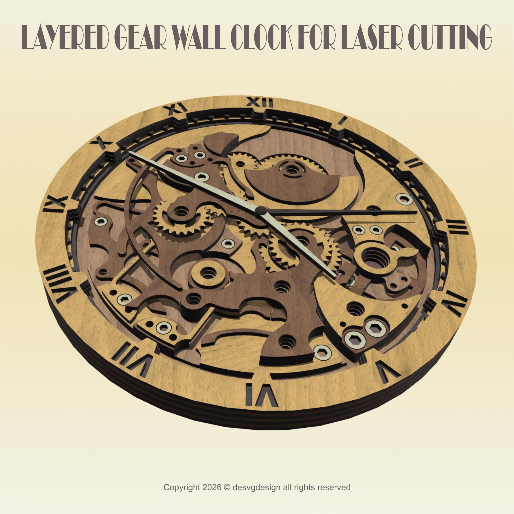 3D Gear Wall Clock SVG | Steampunk Laser Cut File for CNC & Glowforge ...