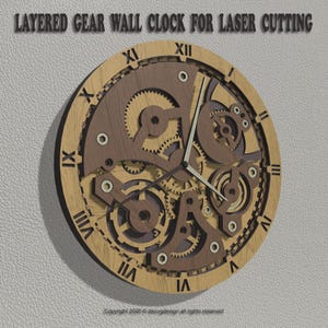 Mechanical Gear Wall Clock SVG | 3D Layered Laser Cut Clock File | Multilayer Wooden Clock Design for Laser Cutter | SVG DXF