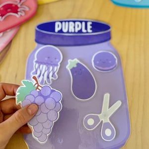 Purple color matching jar and its cut-out pieces