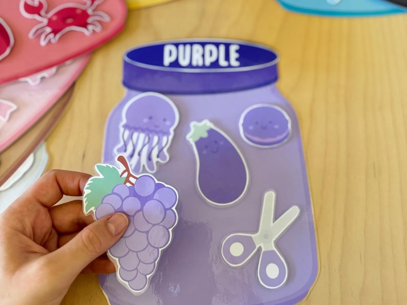 Purple color matching jar and its cut-out pieces
